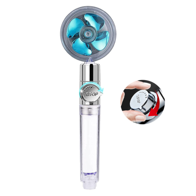 Turbo Filtered Showerhead with visible turbine and stop control